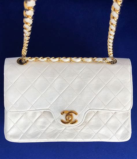 chanel white quilted bag|chanel classic white handbag.